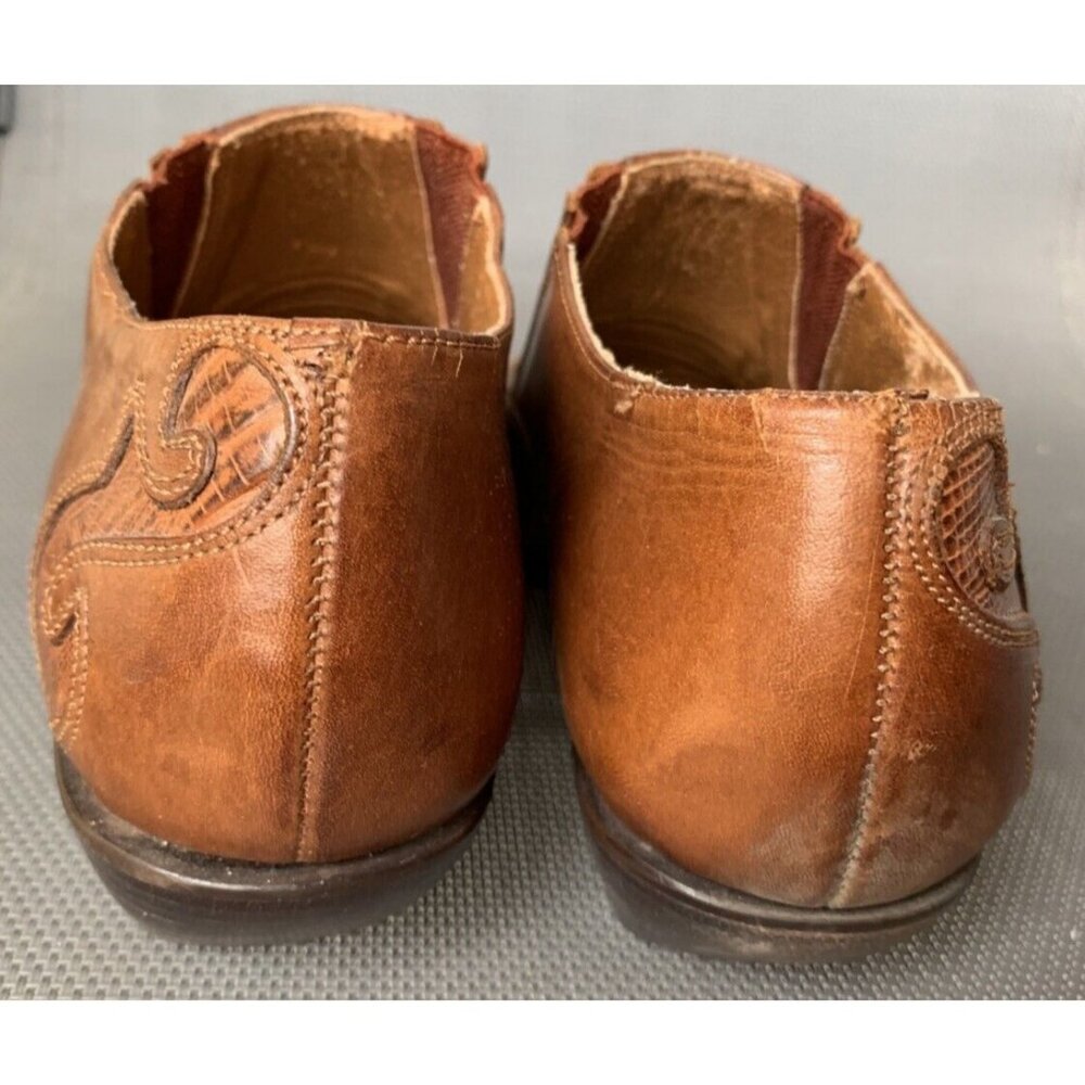 Nine West  Western Cowgrl CHESTNUT BROWN Mixed Leather Ankle Booties Pointed Toe - Picture 6 of 11